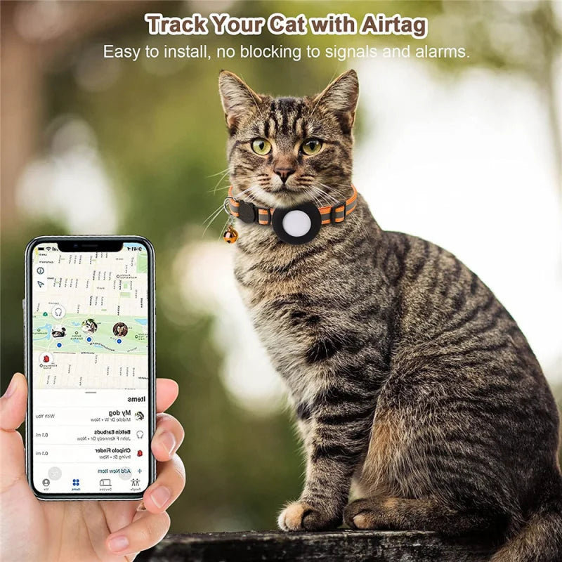 Airtag Cat/Dog Collar Pet Colored Reflective Collar Silicone anti Loss Pet Collar (Without Tracker)