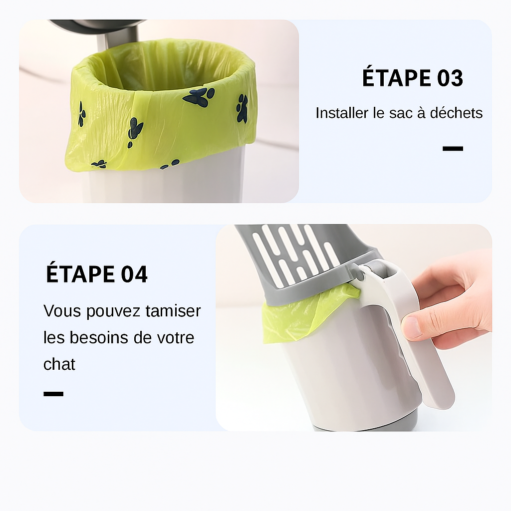 Pelle à litière avec support et sacs